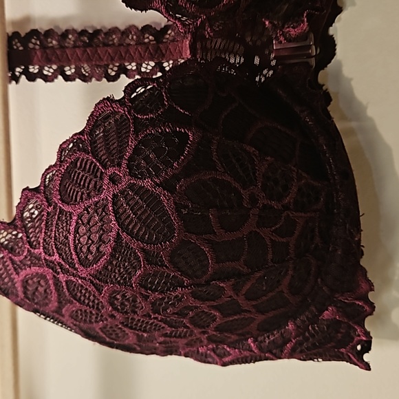 Victoria's Secret PINK Push-up Bra Maroon w/ Lace Floral Pattern Womens 32 C - Picture 3 of 11